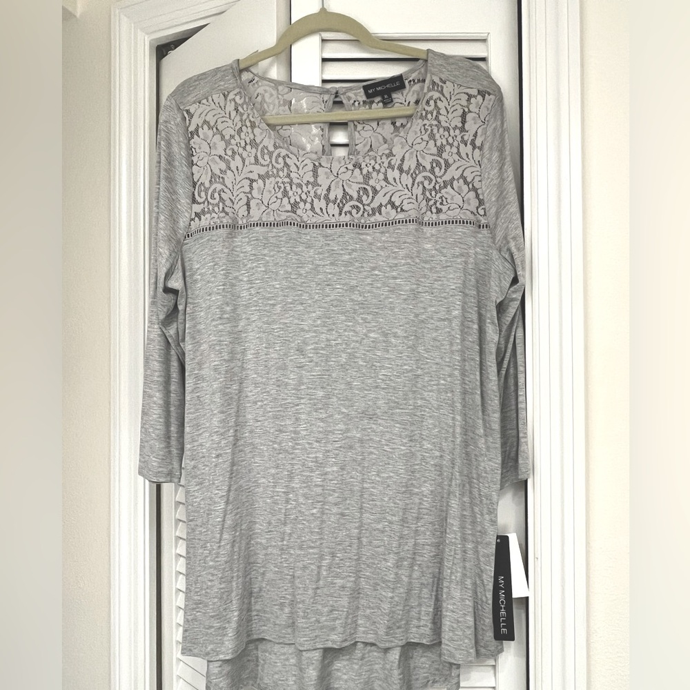 My Michelle Heather Gray Lace Top NWT